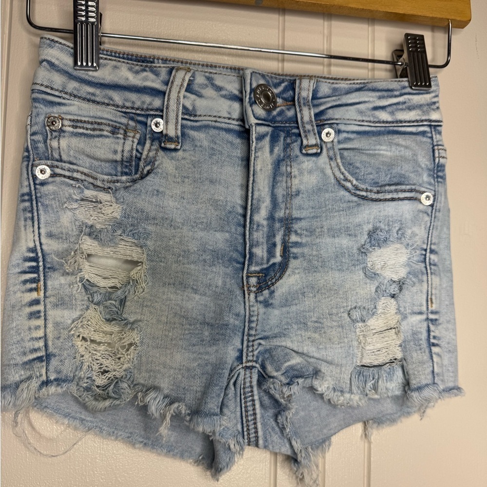 American Eagle Distressed Light Blue Denim Shorts